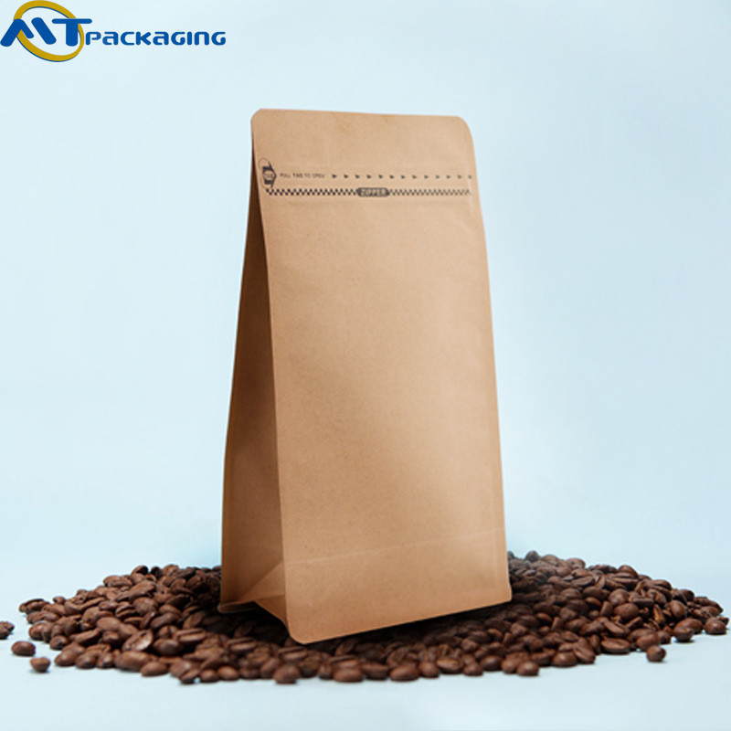 Brown Waterproof Kraft Paper Coffee Bags With Valve And Zipper Logo