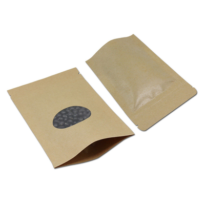 Biodegradable Kraft Paper Pouch Stand Up Pouches 28g 5kg With Window