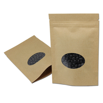 Free Samples Custom Brown Paper Packaging Bags With Clear Window 180 micron Oxygen Proof