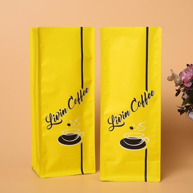 Custom Printed Flat Bottom Ziplock Coffee Bags With Valve 4oz 8oz 16oz