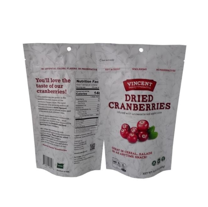 Dried Cranberries Stand Up Zipper Pouch Resealable Packaging Bag 1000g 2kg ISO 9001