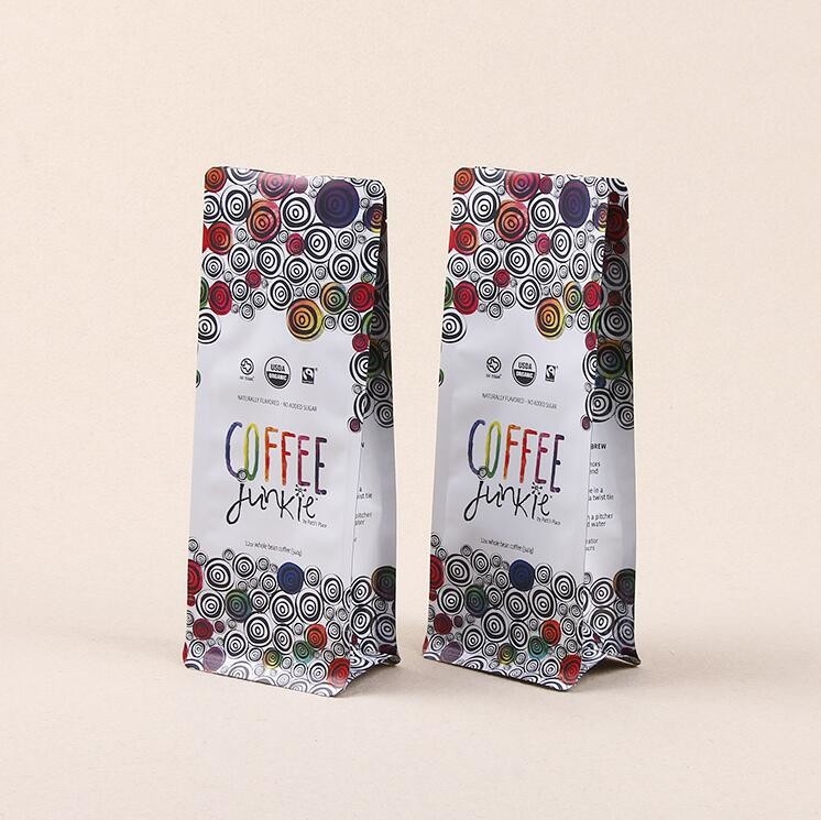 Custom Printed PLA/Kraft Paper Gusset Coffee Bag With Valve Zipper