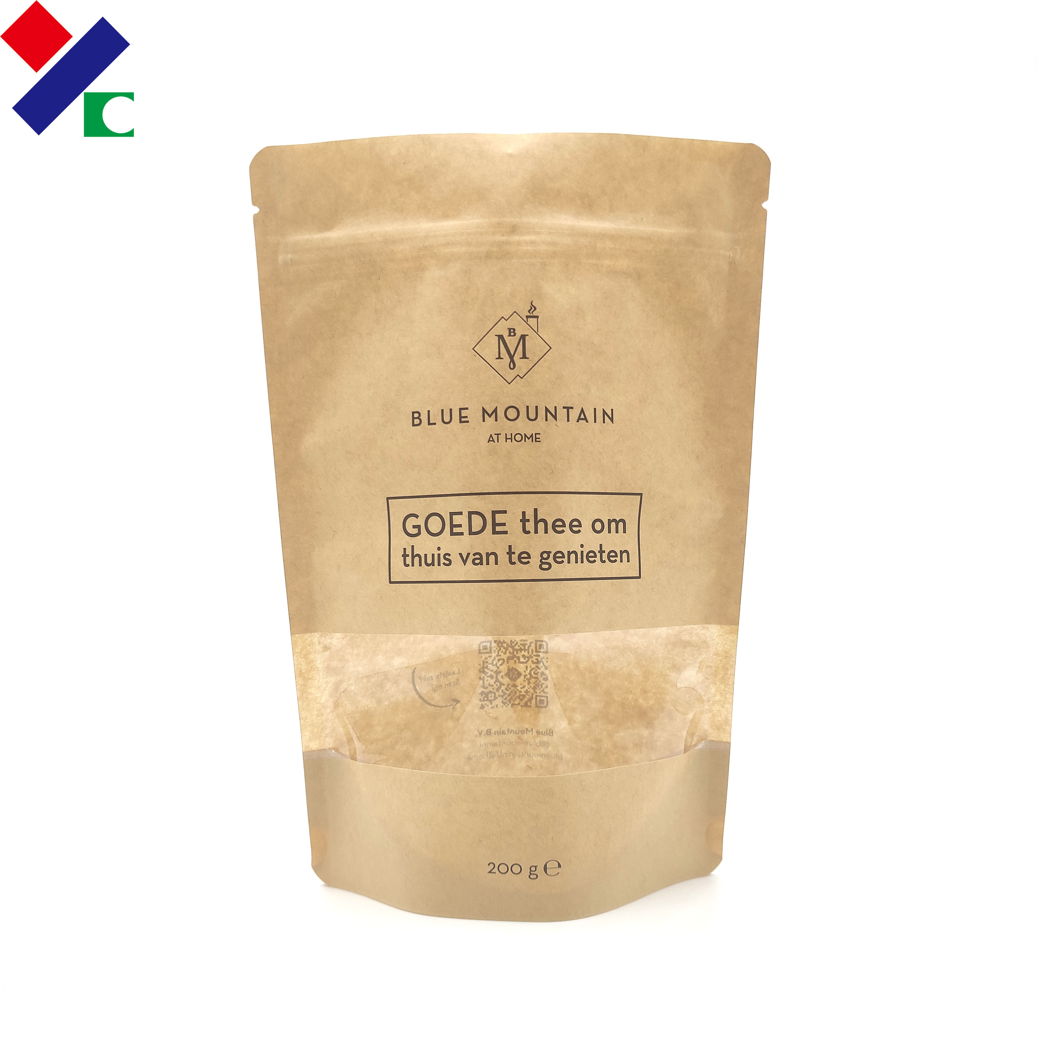 Compostable Kraft Pouches , 100 Biodegradable Stand Up Pouch With Window