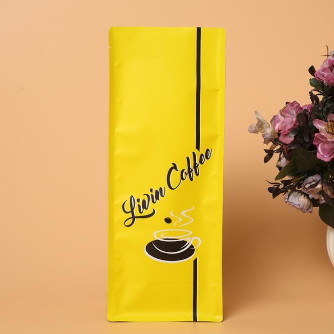 Custom Printed Flat Bottom Ziplock Coffee Bags With Valve 4oz 8oz 16oz